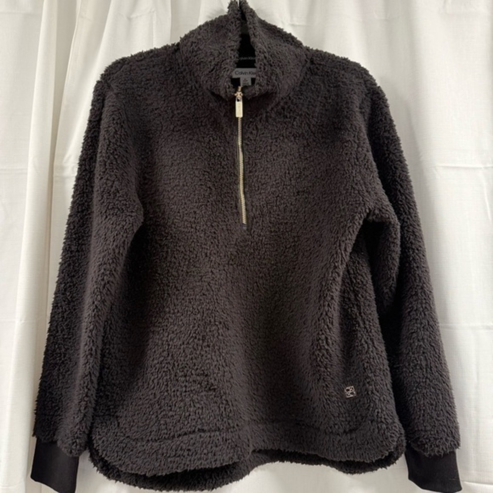 Calvin Klein Black Sherpa Jacket with Gold Zipper Size S
